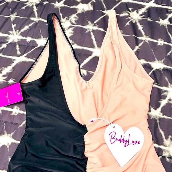 BuddyLove BLACK/MAUVE COLORBLOCK ONE-PIECE SWIMSUIT Large New with tags - Picture 9 of 16